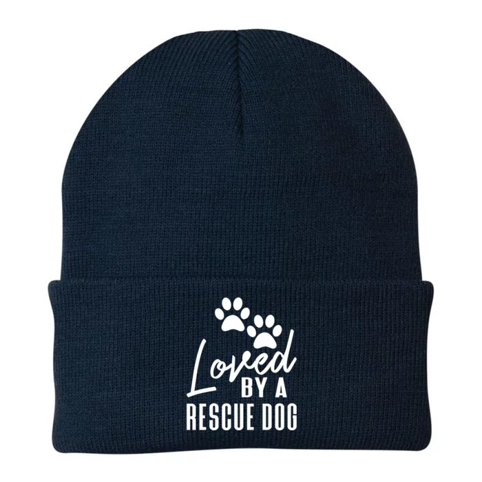 Loved By A Rescue Dog Cool Gift Foster Mom Rescue Dad Great Gift Knit Cap Winter Beanie