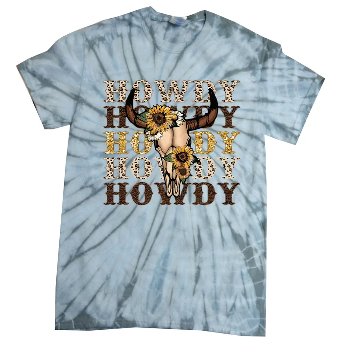 Leopard Boho Bull Skull Sunflower Howdy Western Decor Tie-Dye T-Shirt