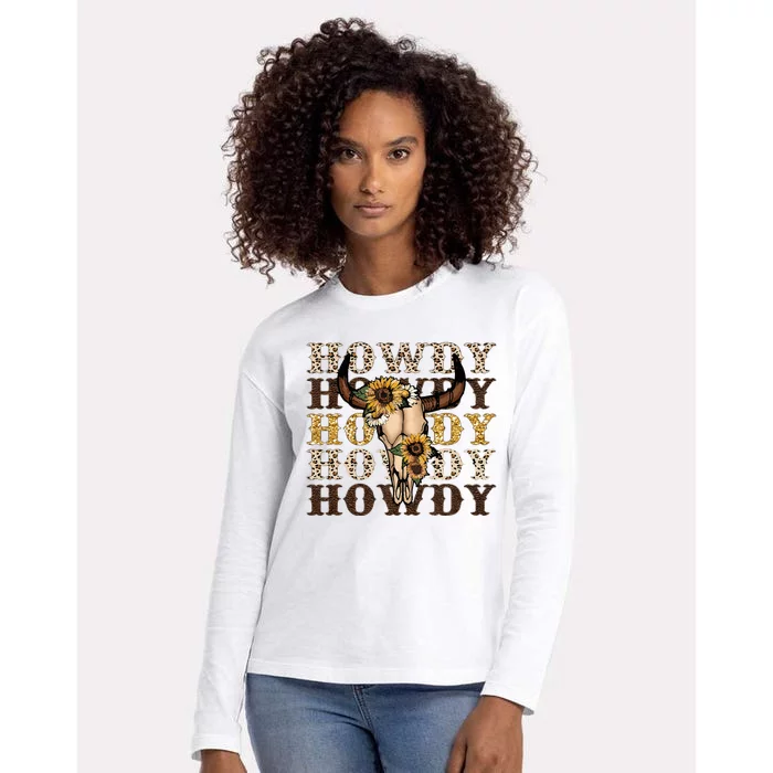 Leopard Boho Bull Skull Sunflower Howdy Western Decor Womens Cotton Relaxed Long Sleeve T-Shirt