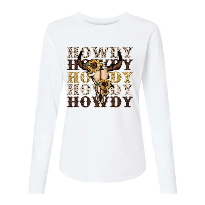 Leopard Boho Bull Skull Sunflower Howdy Western Decor Womens Cotton Relaxed Long Sleeve T-Shirt