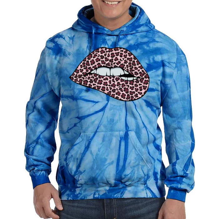 Lip Biting Breast Cancer Awareness Cute Leopard Print Great Gift Tie Dye Hoodie