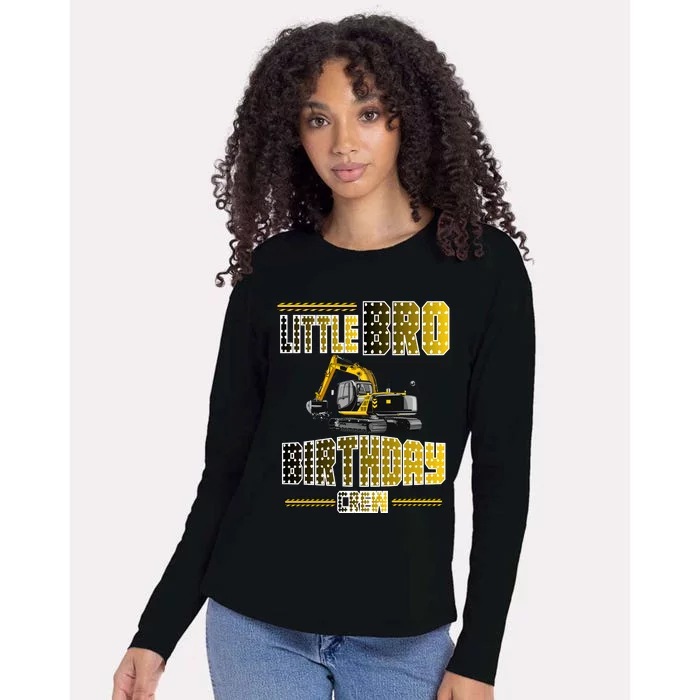 Little Bro Brother Of The Birthday Crew Party Excavator Womens Cotton Relaxed Long Sleeve T-Shirt