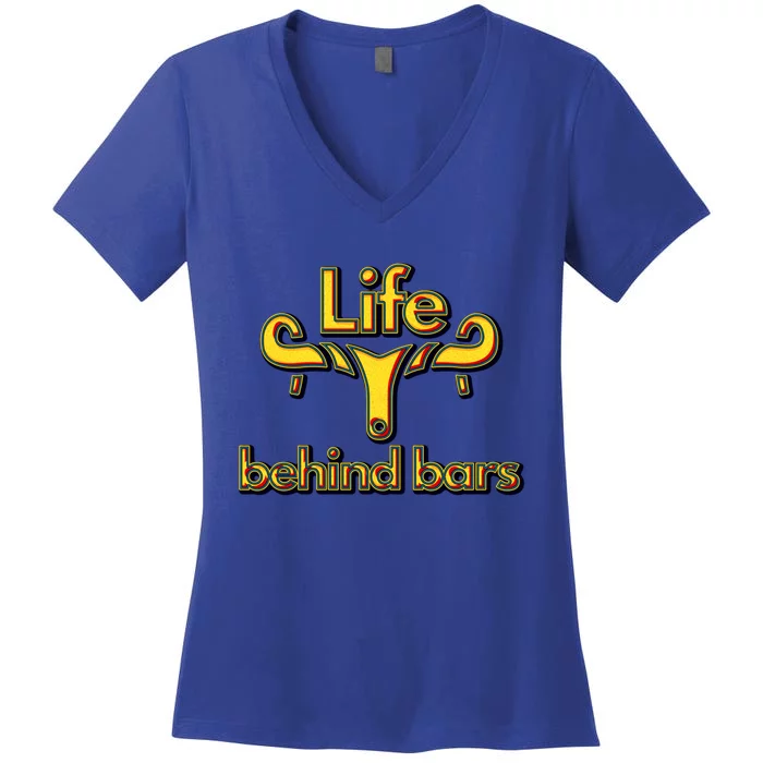 Life Behind Bars Funny Bicycle Biker Gift Women's V-Neck T-Shirt