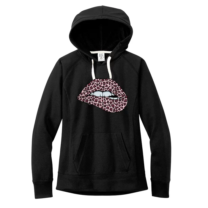 Lip Biting Breast Cancer Awareness Cute Leopard Print Gift Women's Fleece Hoodie