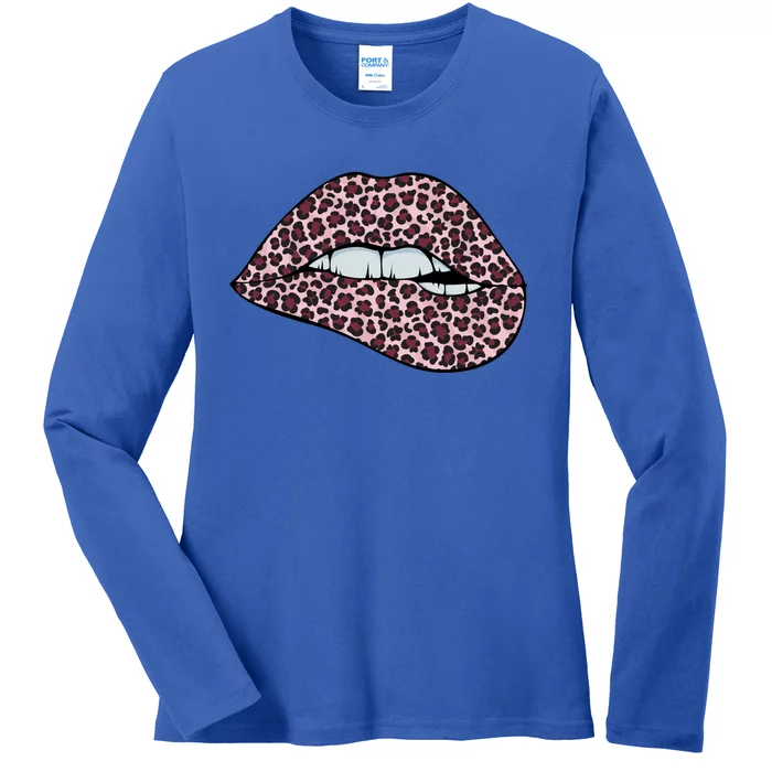 Lip Biting Breast Cancer Awareness Cute Leopard Print Gift Ladies Long Sleeve Shirt