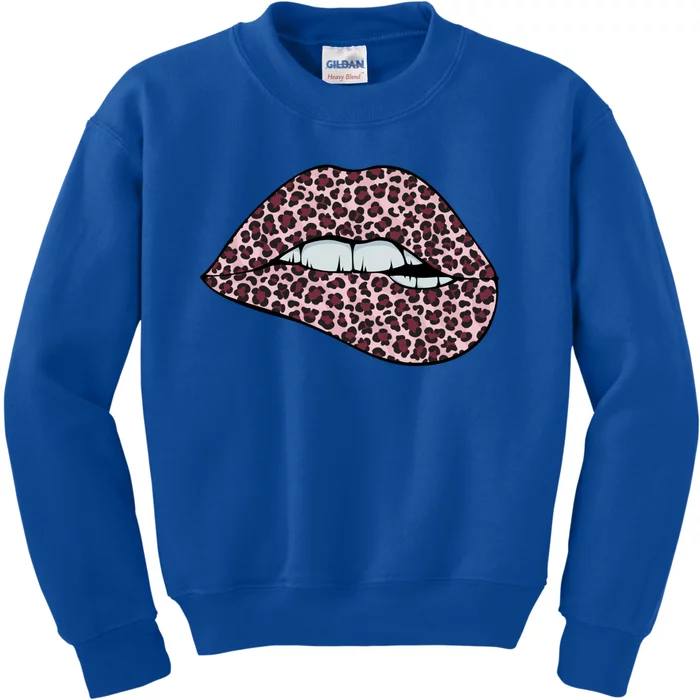 Lip Biting Breast Cancer Awareness Cute Leopard Print Gift Kids Sweatshirt