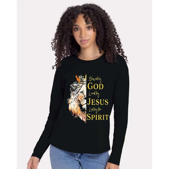 Lion Blessed By God Loved By Jesus Led Buy The Spirit Womens Cotton Relaxed Long Sleeve T-Shirt