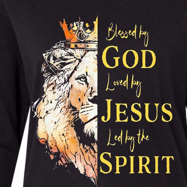 Lion Blessed By God Loved By Jesus Led Buy The Spirit Womens Cotton Relaxed Long Sleeve T-Shirt