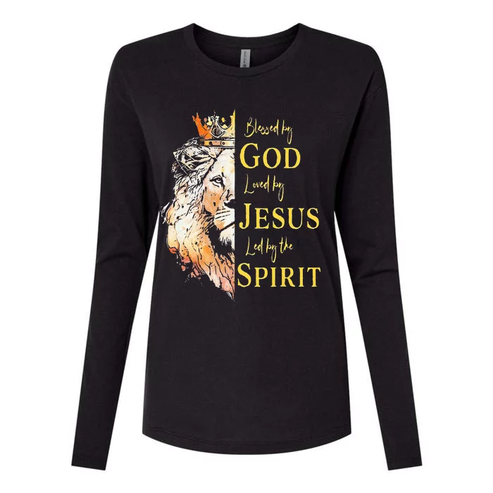 Lion Blessed By God Loved By Jesus Led Buy The Spirit Womens Cotton Relaxed Long Sleeve T-Shirt