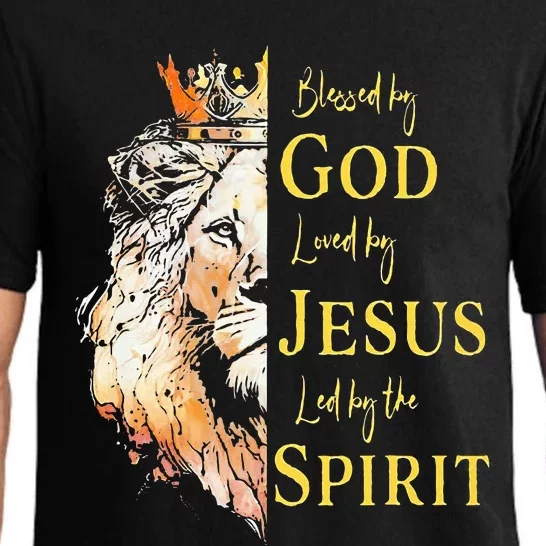 Lion Blessed By God Loved By Jesus Led Buy The Spirit Pajama Set