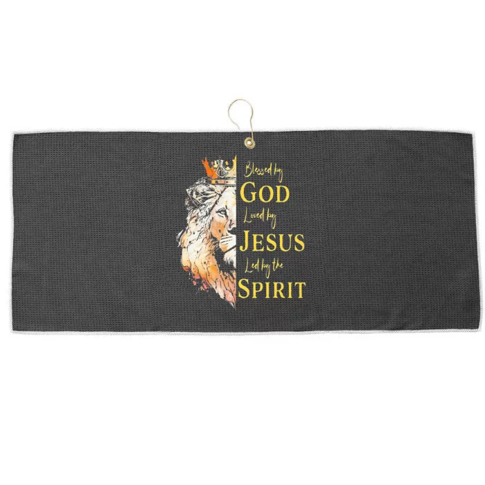 Lion Blessed By God Loved By Jesus Led Buy The Spirit Large Microfiber Waffle Golf Towel