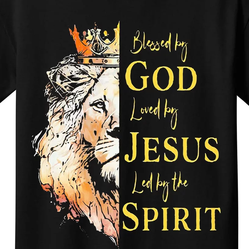 Lion Blessed By God Loved By Jesus Led Buy The Spirit Kids T-Shirt