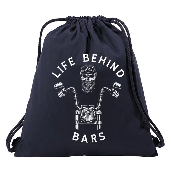 Life Behind Bars Funny Biker Skull Motorcycle Gift Drawstring Bag