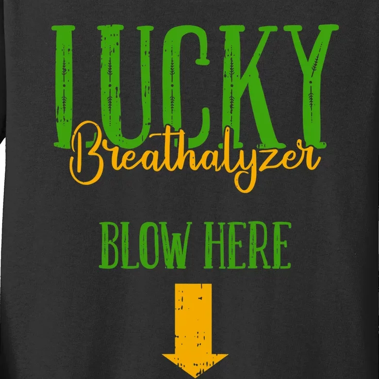 Lucky Breathalyzer Blow Here St Patricks Day Funny Sarcastic Kids Long Sleeve Shirt