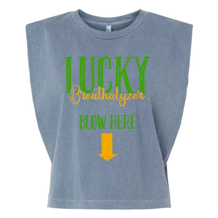 Lucky Breathalyzer Blow Here St Patricks Day Funny Sarcastic Garment-Dyed Women's Muscle Tee