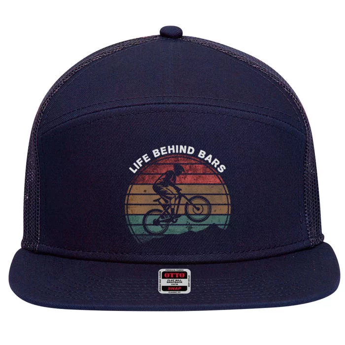 Life Behind Bars Funny Biking Mountain Bike Gift 7 Panel Mesh Trucker Snapback Hat