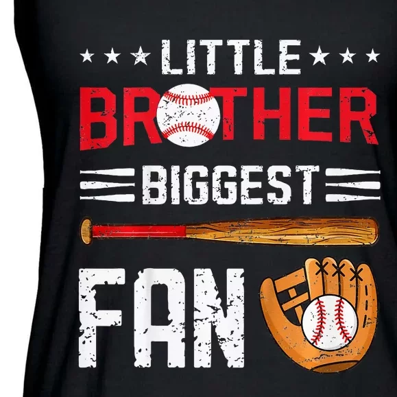 Little Brother Biggest Fan Baseball Family Bro Ladies Essential Flowy Tank