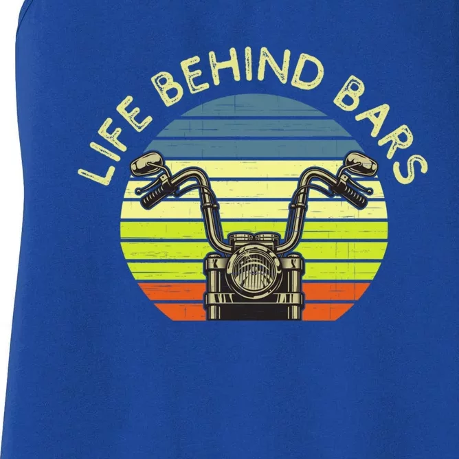 Life Behind Bars Funny Motorcycle Rider Biker Dad Biker Mom Gift Women's Racerback Tank