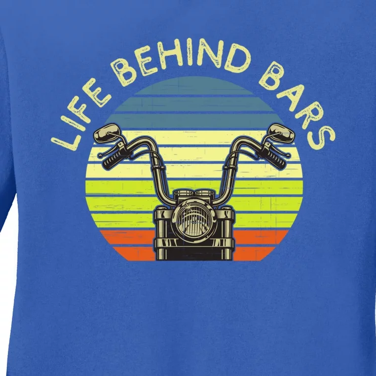 Life Behind Bars Funny Motorcycle Rider Biker Dad Biker Mom Gift Ladies Long Sleeve Shirt