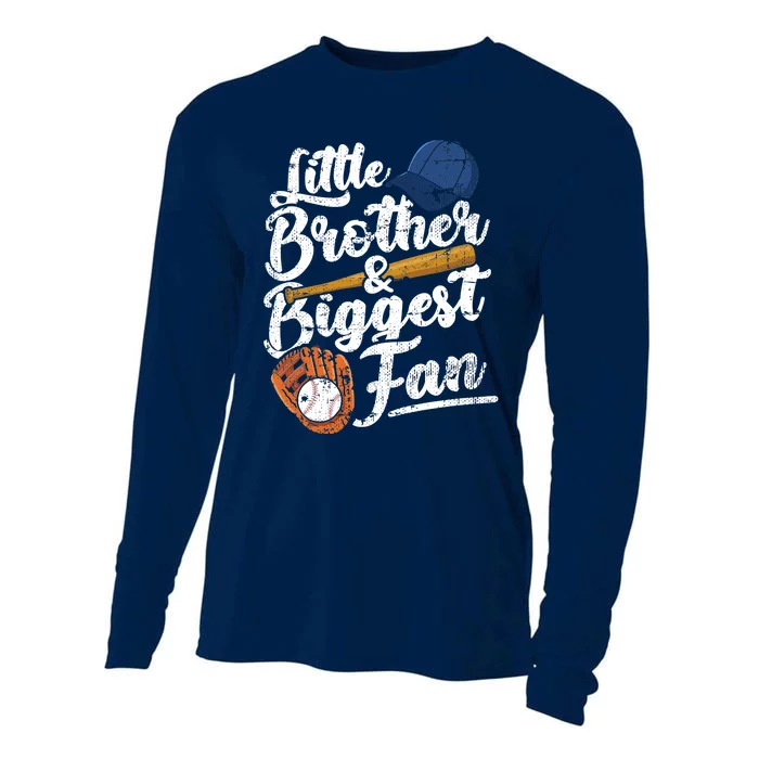 Little Brother Biggest Fan Baseball Funny Boy Cooling Performance Long Sleeve Crew