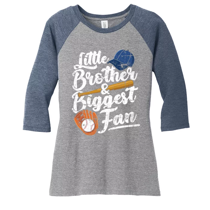 Little Brother Biggest Fan Baseball Funny Boy Women's Tri-Blend 3/4-Sleeve Raglan Shirt