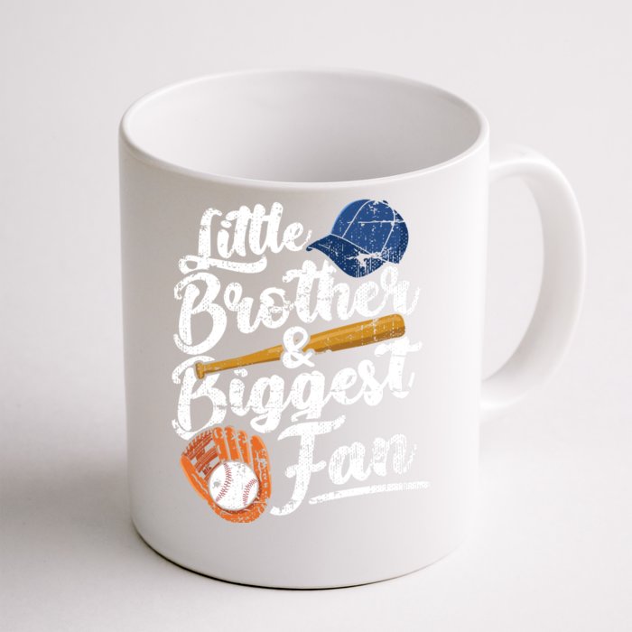 Little Brother Biggest Fan Baseball Funny Boy Front & Back Coffee Mug