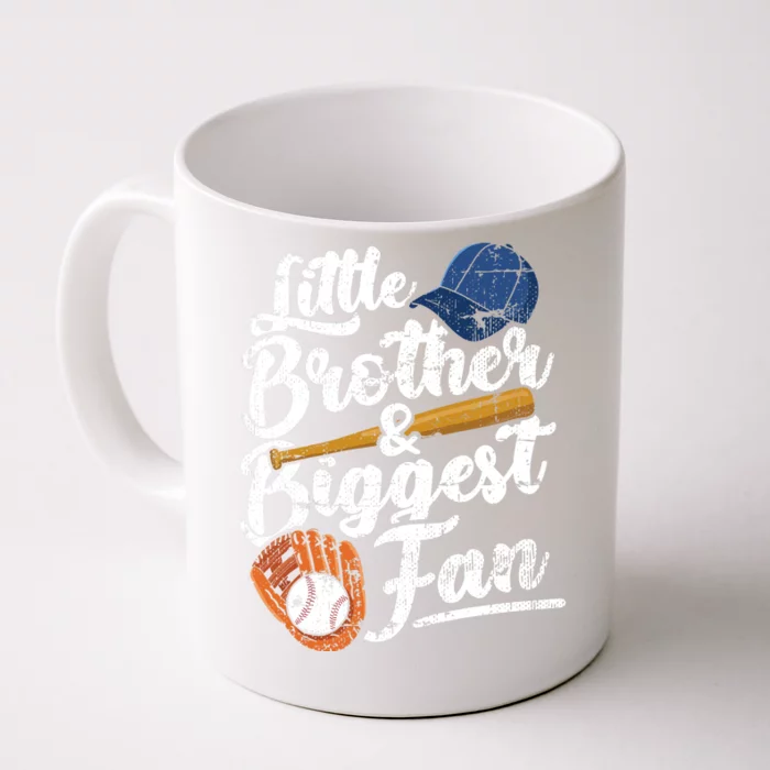 Little Brother Biggest Fan Baseball Funny Boy Front & Back Coffee Mug