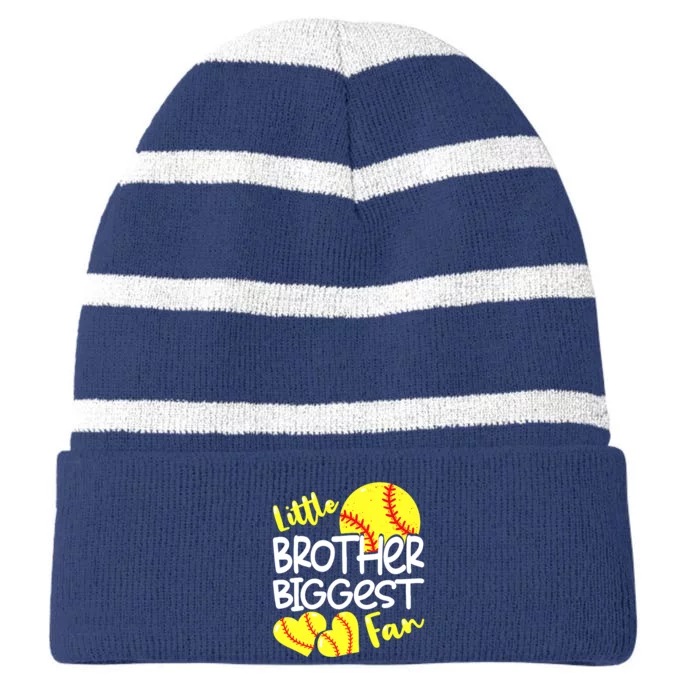 Little Brother Biggest Fan Softball, Softball Striped Beanie with Solid Band