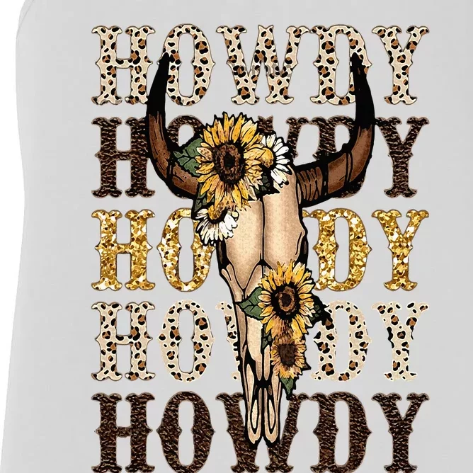 Leopard Boho Bull Skull Sunflower Howdy Western Country Women's Racerback Tank