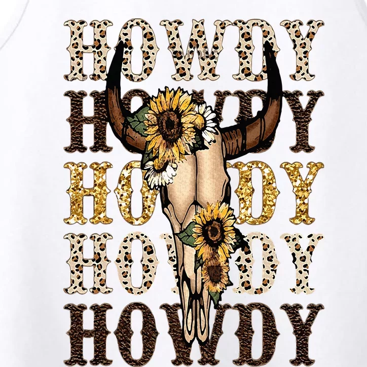 Leopard Boho Bull Skull Sunflower Howdy Western Country Performance Tank