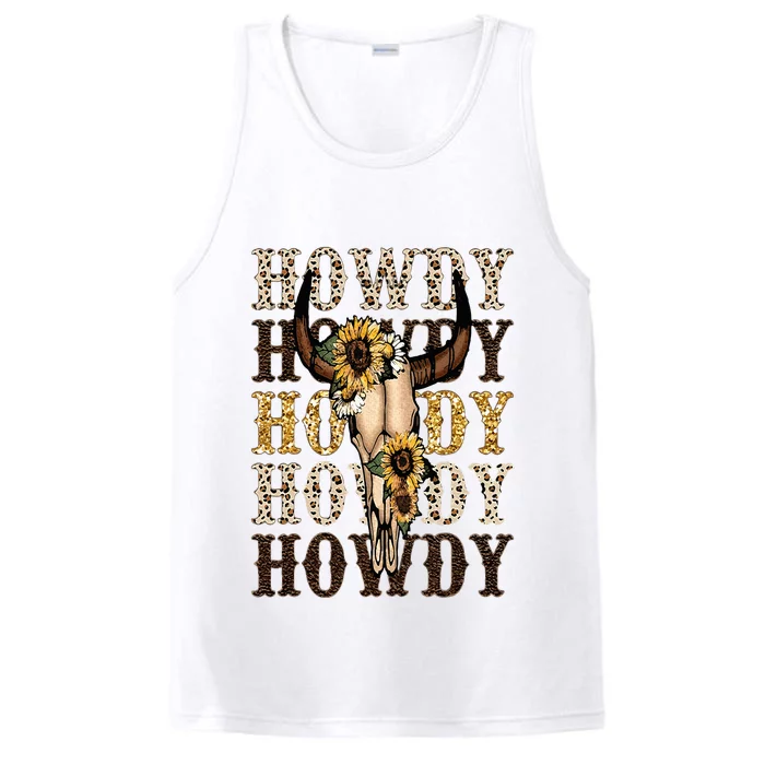 Leopard Boho Bull Skull Sunflower Howdy Western Country Performance Tank