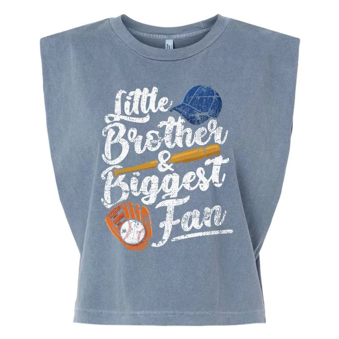 Little Brother Biggest Fan Baseball Funny Garment-Dyed Women's Muscle Tee