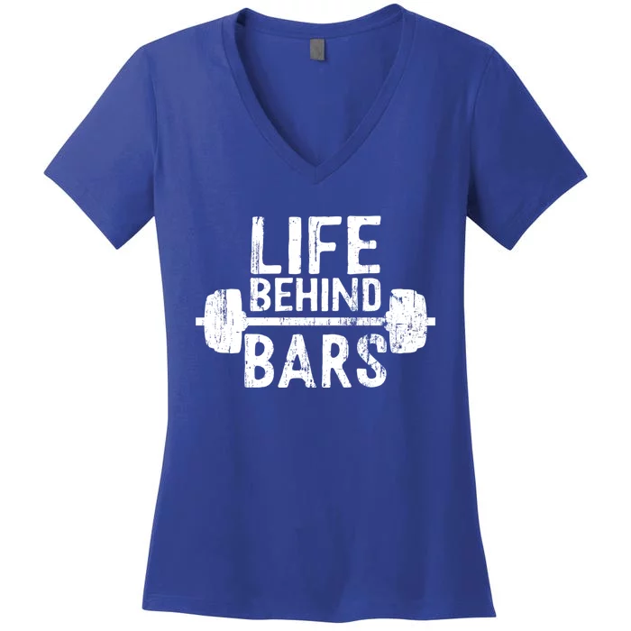 Life Behind Bars Weight Lifting Gym Workout Bodybuilding Gift Women's V-Neck T-Shirt