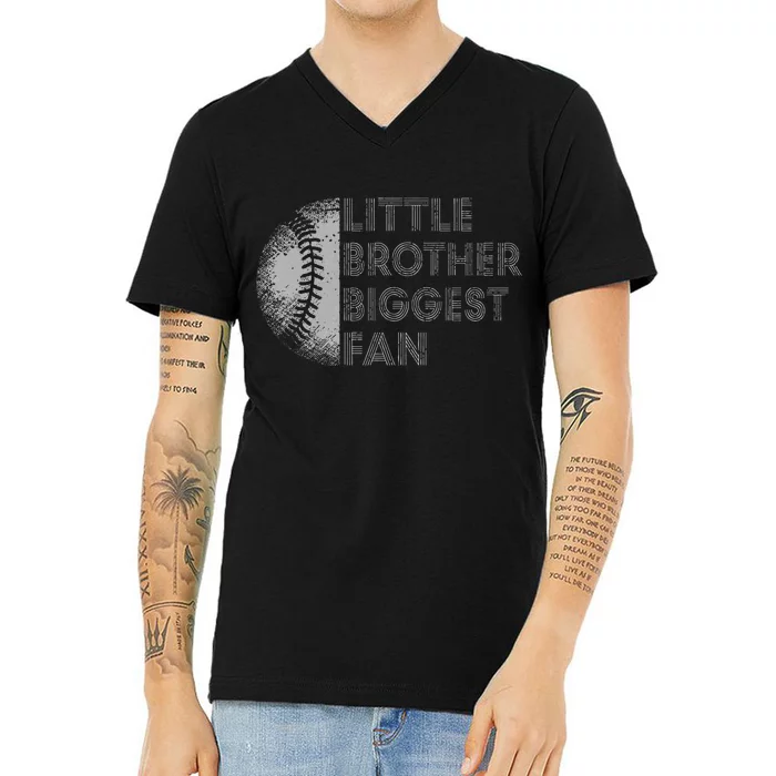 Little Brother Biggest Fan Baseball Season Gift V-Neck T-Shirt