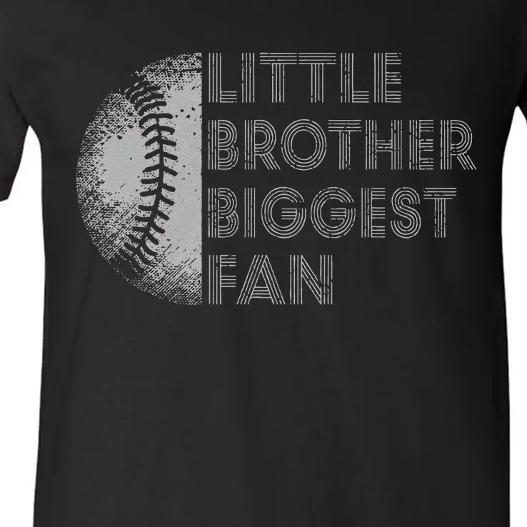 Little Brother Biggest Fan Baseball Season Gift V-Neck T-Shirt