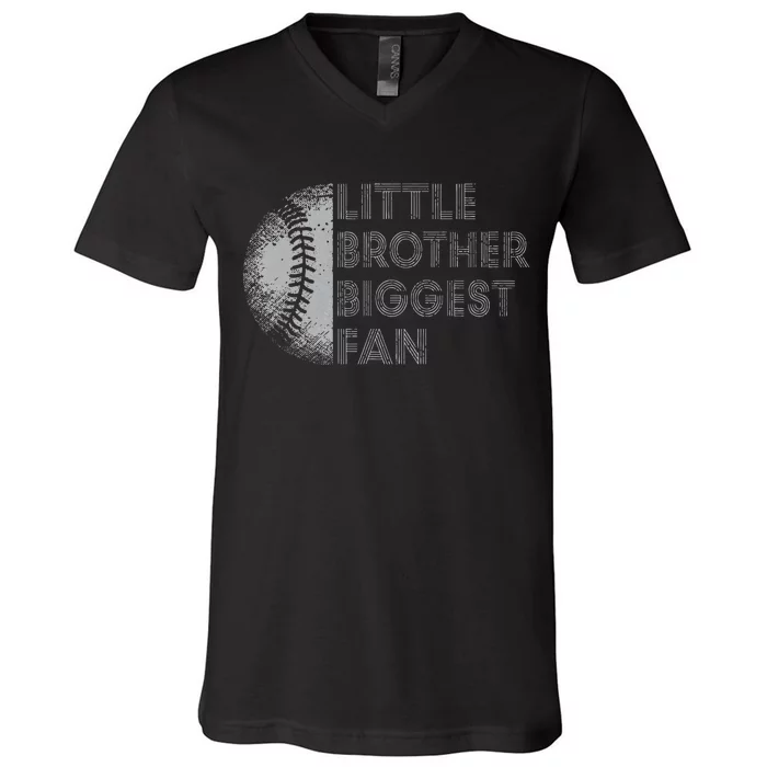 Little Brother Biggest Fan Baseball Season Gift V-Neck T-Shirt