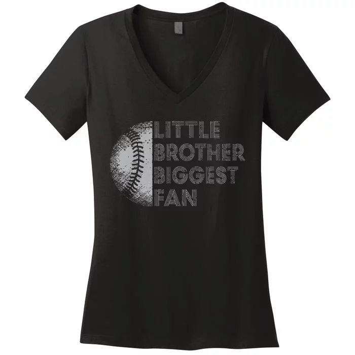 Little Brother Biggest Fan Baseball Season Gift Women's V-Neck T-Shirt