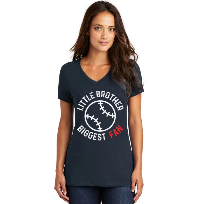 Little Brother Biggest Fan Baseball Season Women's V-Neck T-Shirt