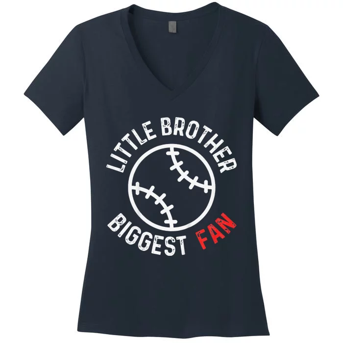 Little Brother Biggest Fan Baseball Season Women's V-Neck T-Shirt