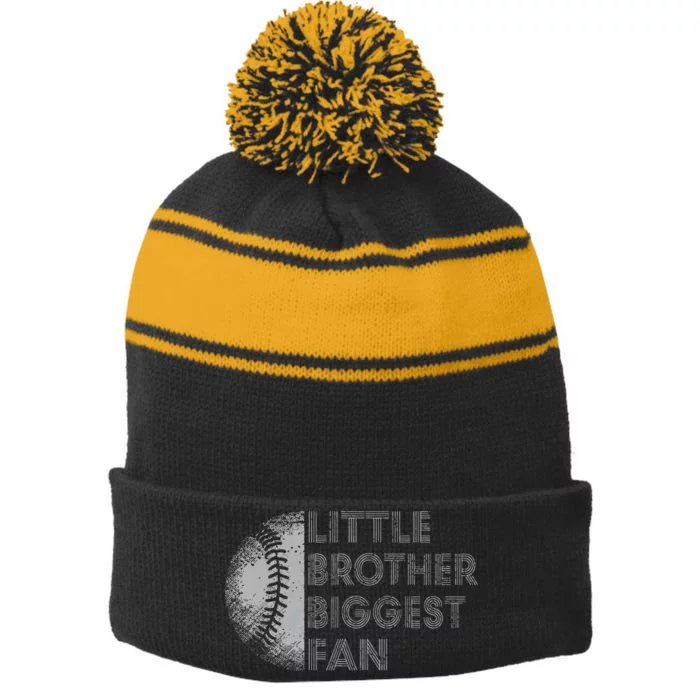 Little Brother Biggest Fan Baseball Season Gift For Stripe Pom Pom Beanie