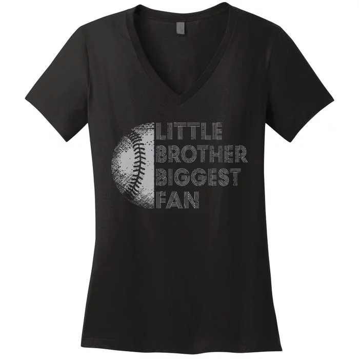 Little Brother Biggest Fan Baseball Season Gift For Women's V-Neck T-Shirt