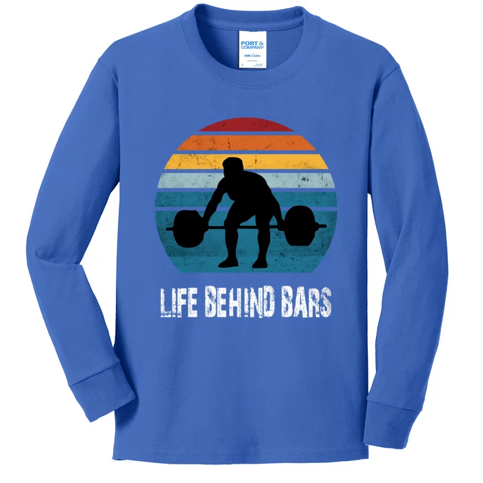 Life Behind Bars Funny Powerlifting Weightlifting Vintage Meaningful Gift Kids Long Sleeve Shirt