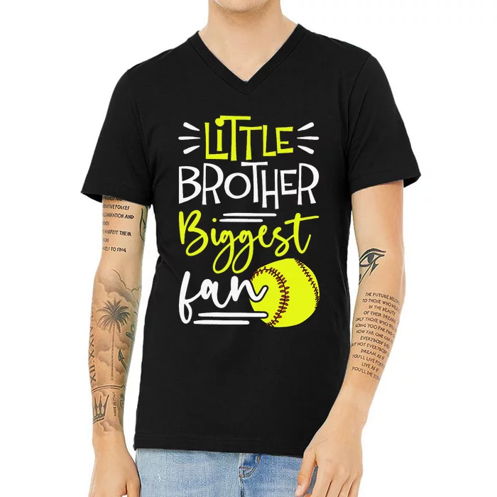 Little Brother Biggest Fan Softball Softball V-Neck T-Shirt