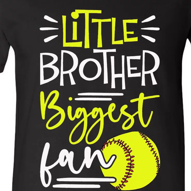 Little Brother Biggest Fan Softball Softball V-Neck T-Shirt