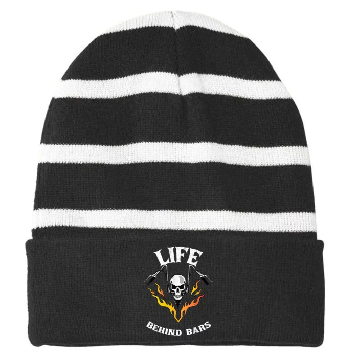 Life Behind Bars Skull Motorcycle Striped Beanie with Solid Band