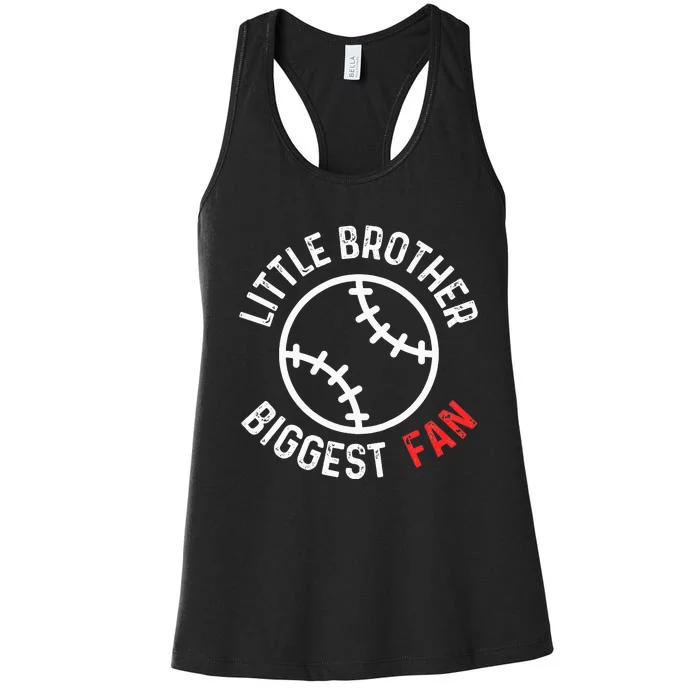 Little Brother Biggest Fan Baseball Season Women's Racerback Tank