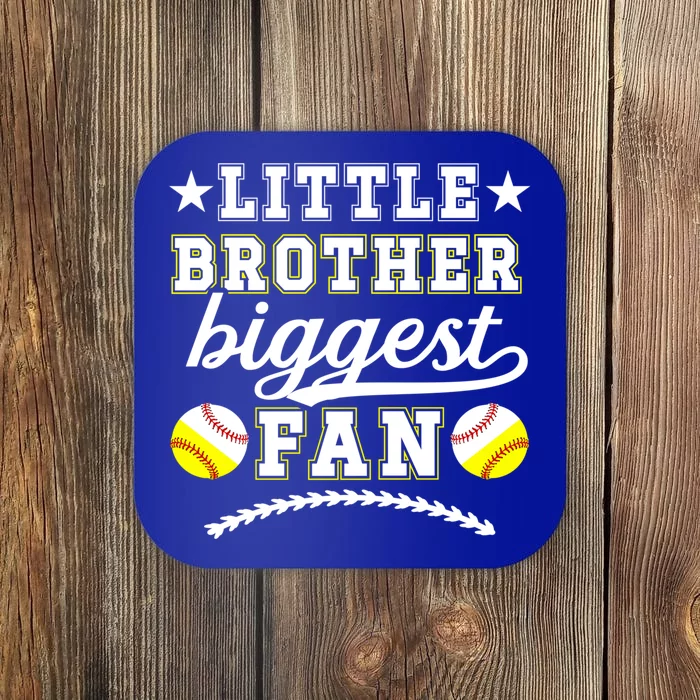 Little Brother Biggest Fan Softball Baseball Brother Gift Coaster