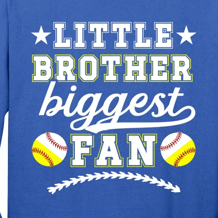 Little Brother Biggest Fan Softball Baseball Brother Gift Tall Long Sleeve T-Shirt