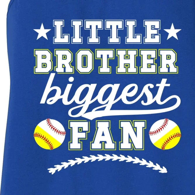 Little Brother Biggest Fan Softball Baseball Brother Gift Women's Racerback Tank