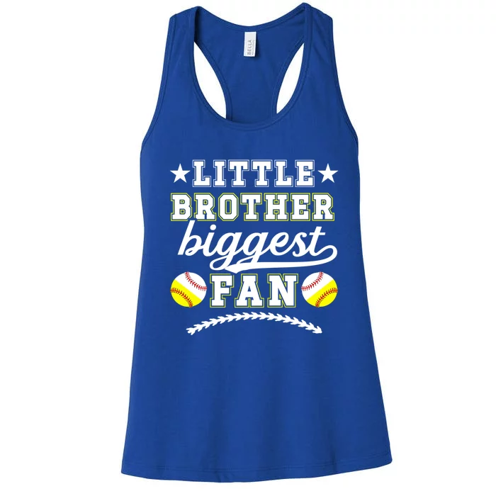 Little Brother Biggest Fan Softball Baseball Brother Gift Women's Racerback Tank